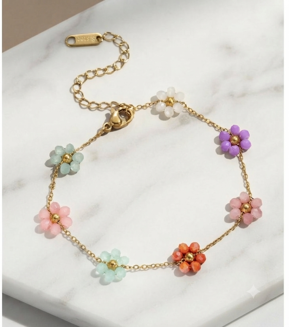 Bracelet Alice fleurs émaillées acier inoxydable Maëlyne Beauty