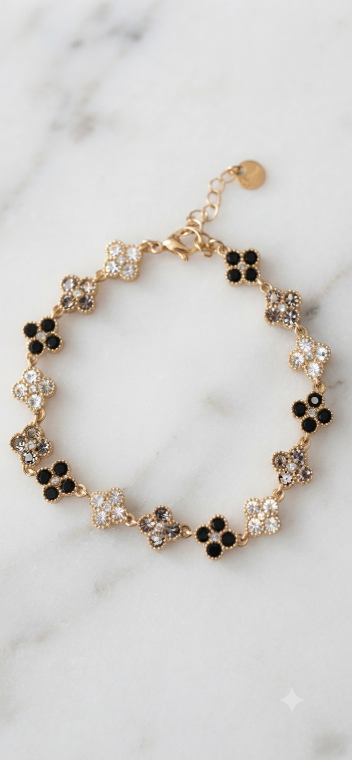 Bracelet Félicie trèfles cristaux acier inoxydable doré Maëlyne Beauty
