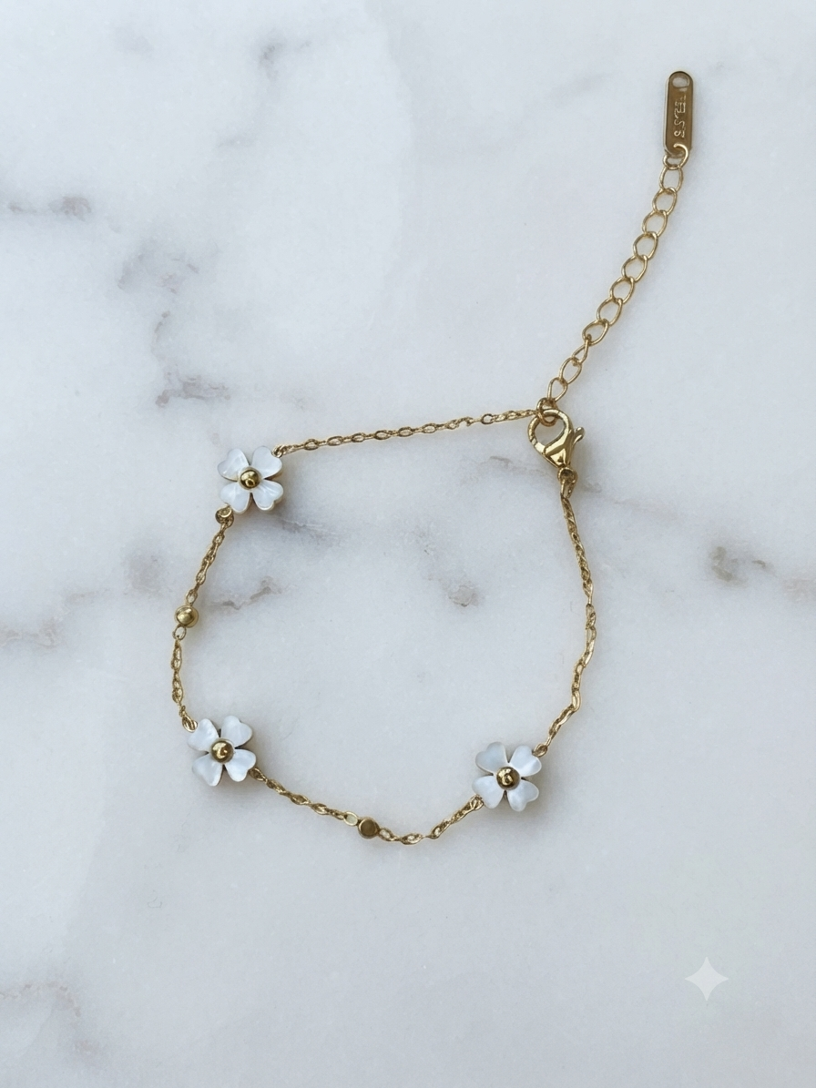 Bracelet Lya fleurs émail acier inoxydable doré Maëlyne Beauty
