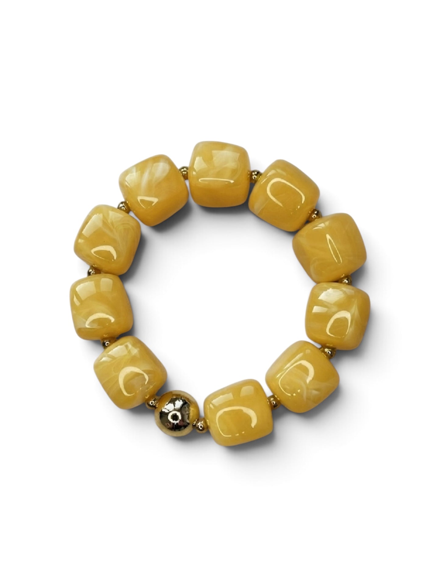 Bracelet perle de résine jaune foncé
