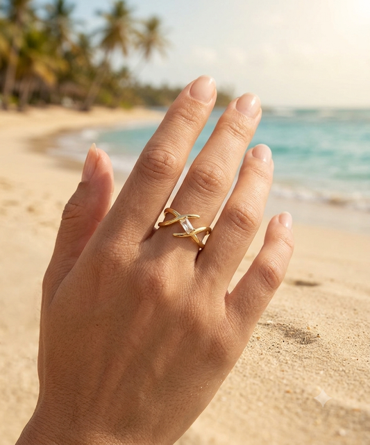 Bague Céleste ajustable pierre colorée acier inoxydable doré Maëlyne Beauty