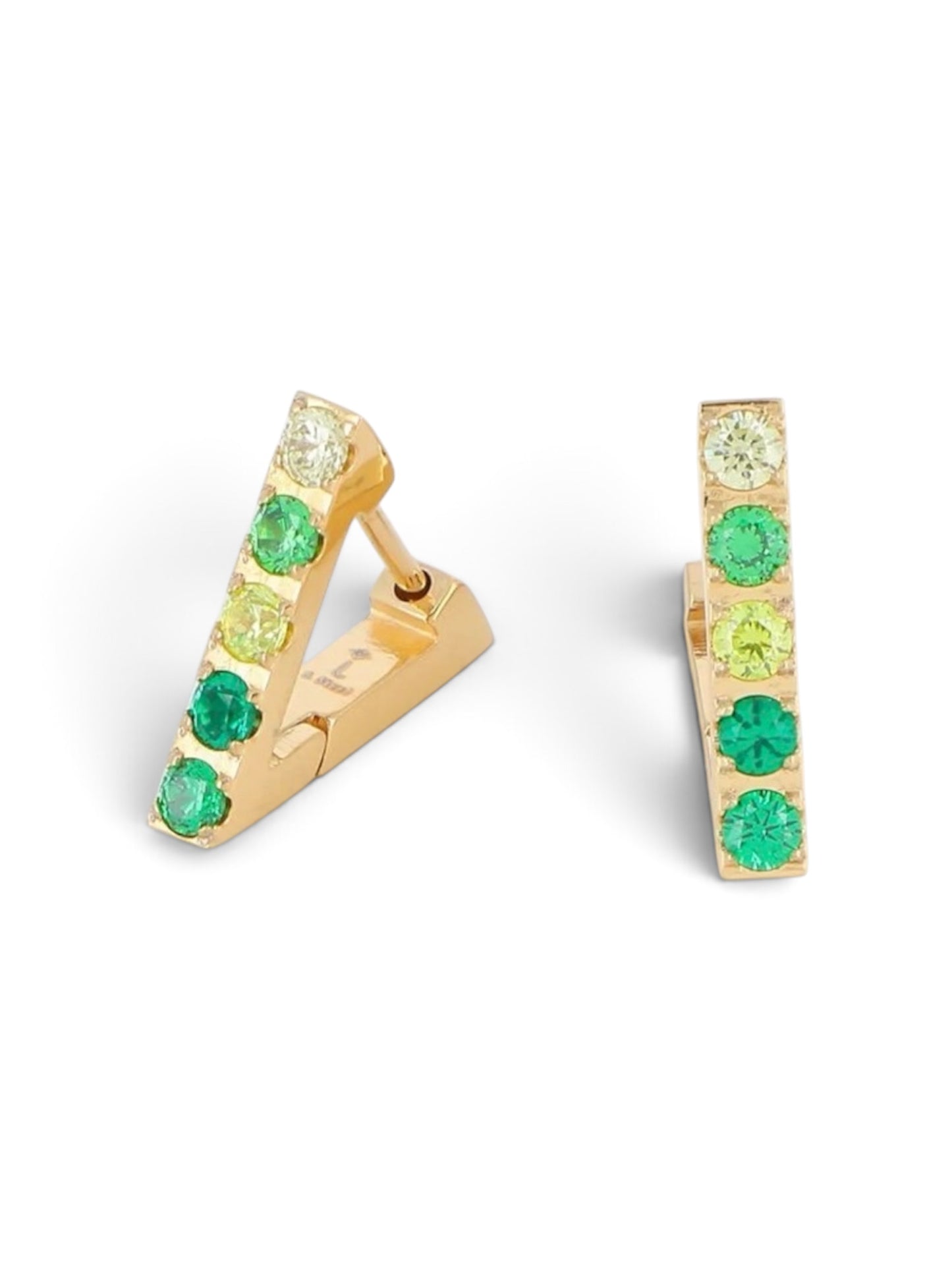 Boucles d'oreilles Gizèla vertes, duo asymétrique en acier inoxydable pavé de pierres, Maëlyne Beauty