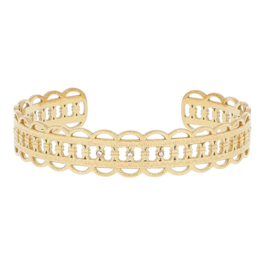 Bracelet Ozaya doré, manchette ouverte motif dentelle, acier inoxydable hypoallergénique, Maëlyne Beauty