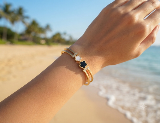 Bracelet Flora jonc double rang fleur émail Maëlyne Beauty