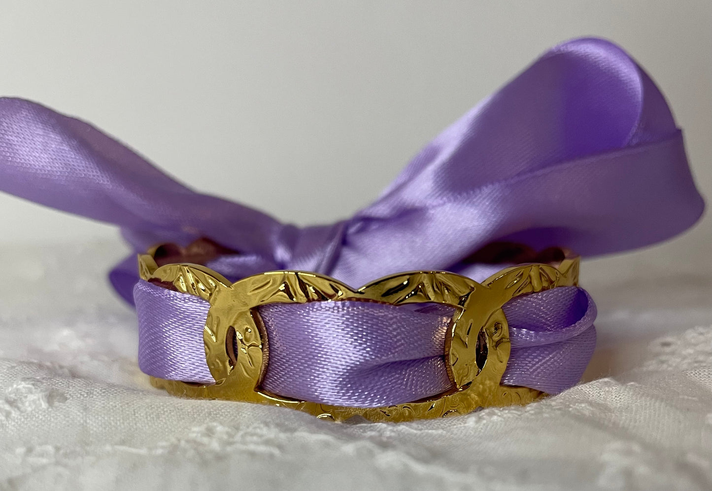 Bracelet acier inoxydable et ruban lilas