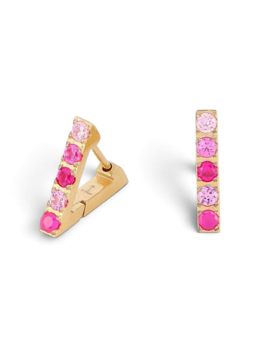 Boucles d'oreilles Gizèla roses, duo asymétrique en acier inoxydable pavé de pierres, Maëlyne Beauty