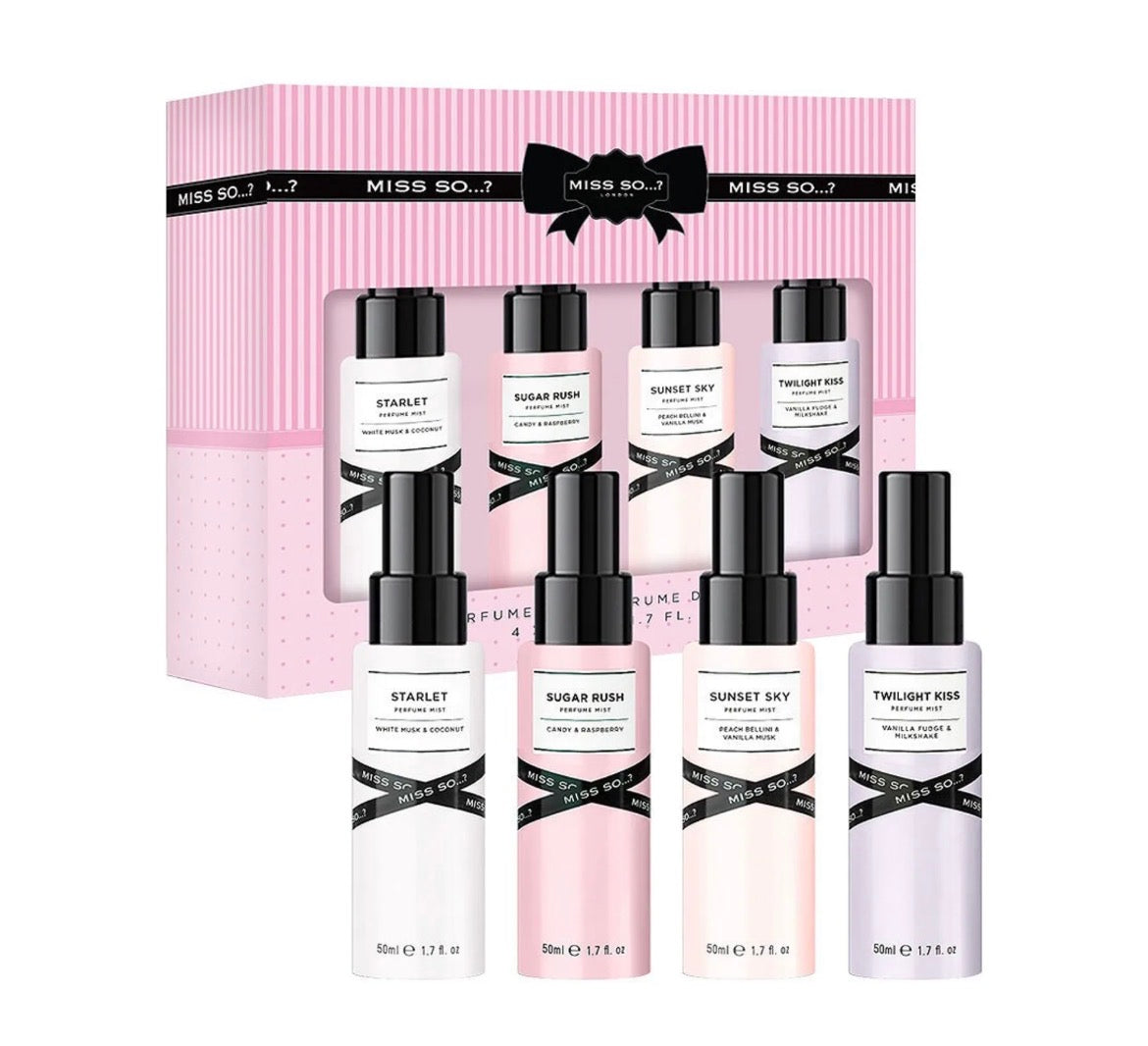 Coffret brume corps Miss So - 4 brumes parfumées 50ml Maëlyne Beauty