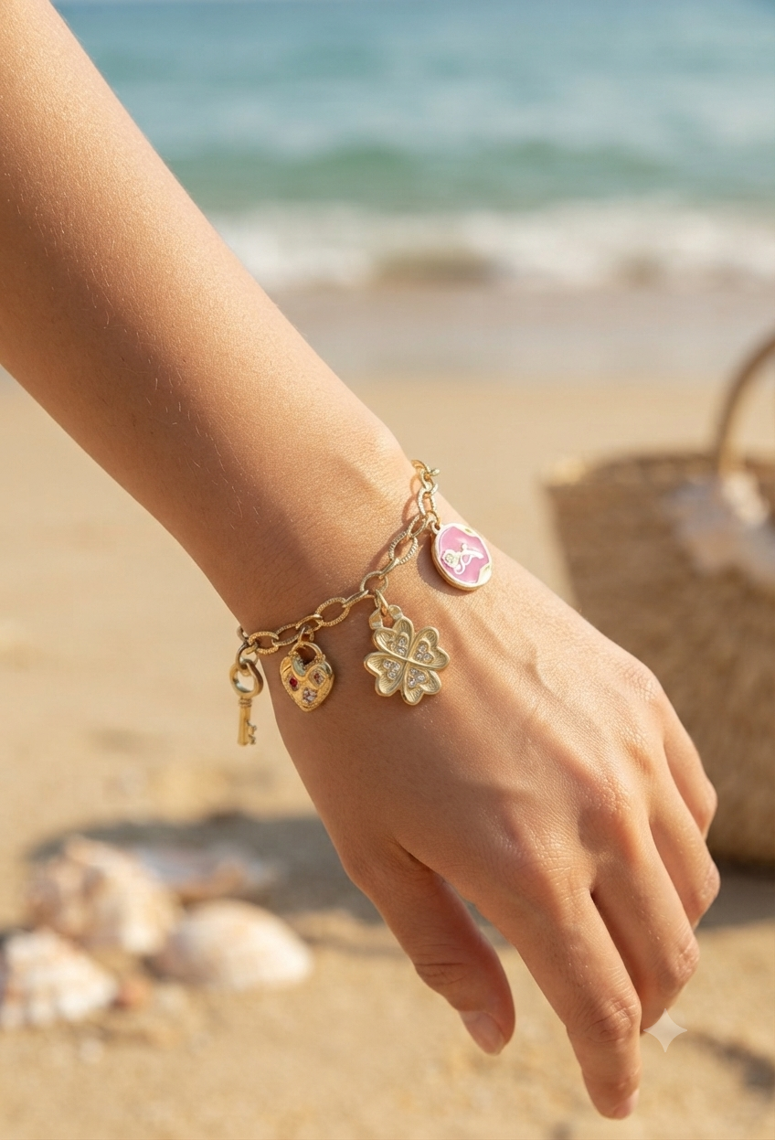 Bracelet charms amour doré