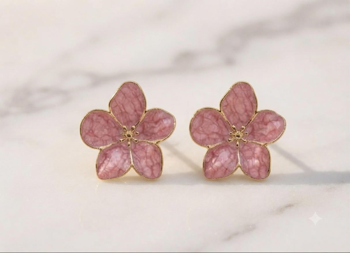 Boucles d'oreilles Fleuréa rose foncé - clou fleur émaillé