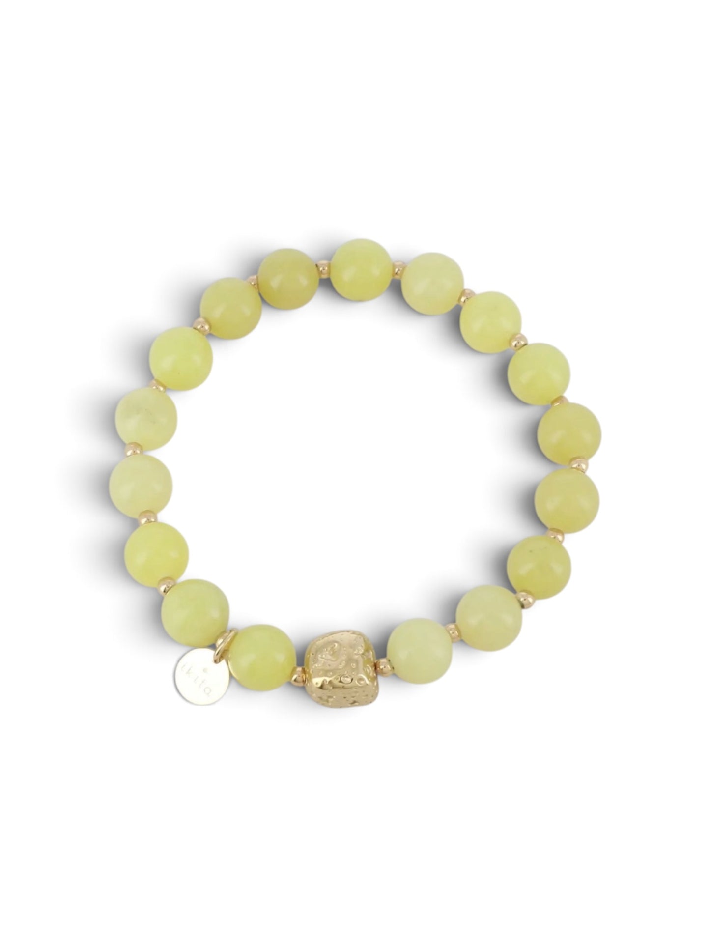 Bracelet Paolina vert, perles en pierre naturelle et breloque dorée, Maëlyne Beauty