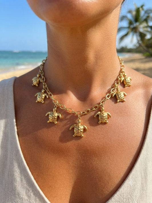 Collier pendentif tortue doré en acier inoxydable hypoallergénique - Maëlyne Beauty