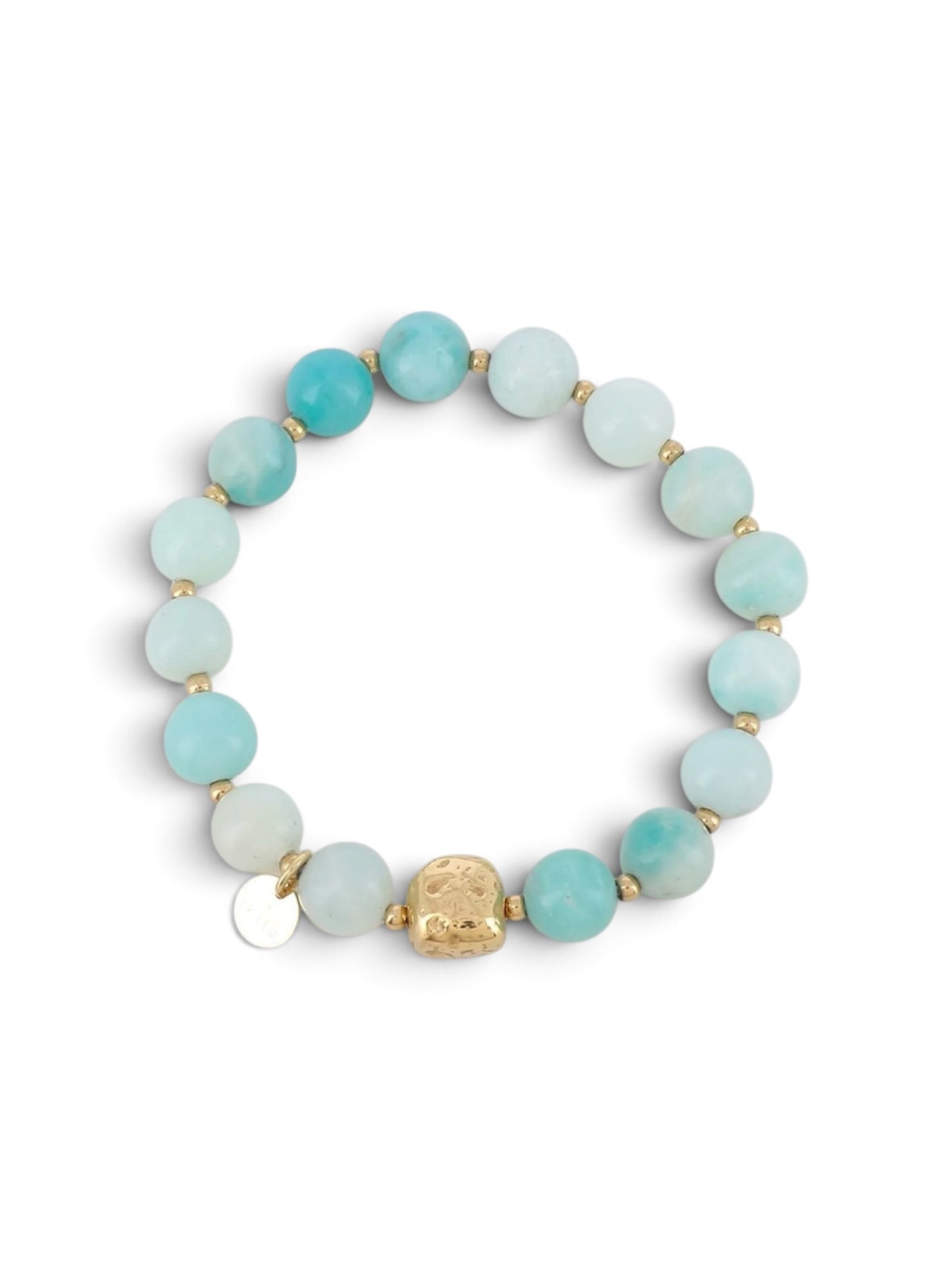 Bracelet Paolina bleu, perles en pierre naturelle et breloque dorée, Maëlyne Beauty