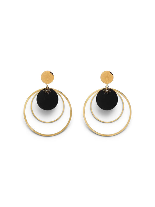 Boucles d'oreilles Linda en acier inoxydable doré, cercles noir et blanc, bijou statement Maëlyne Beauty