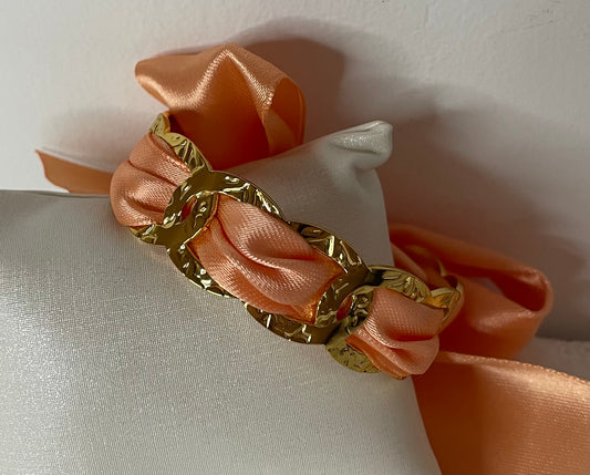 Bracelet ajustable en acier inoxydable avec ruban interchangeable saumon
