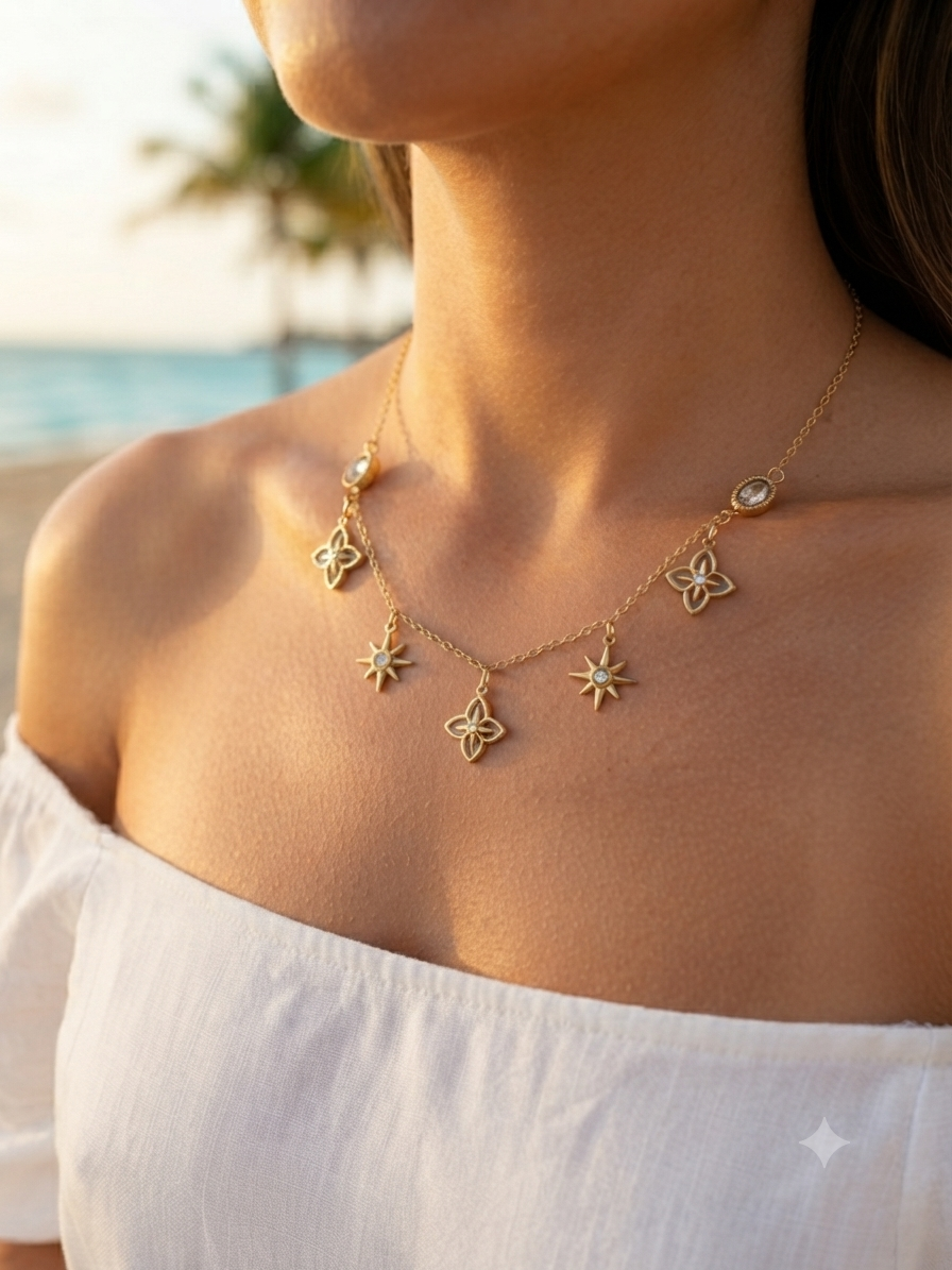 Collier Shana doré en acier inoxydable hypoallergénique - Maëlyne Beauty