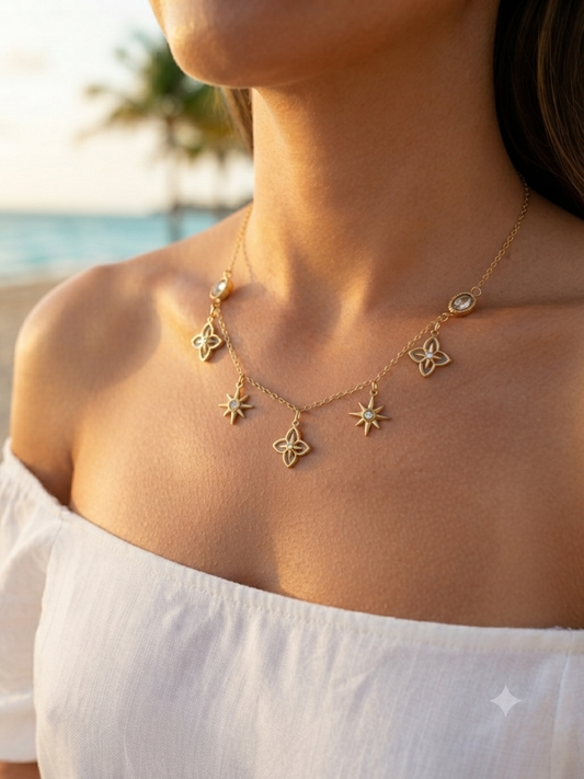 Collier Shana doré en acier inoxydable hypoallergénique - Maëlyne Beauty