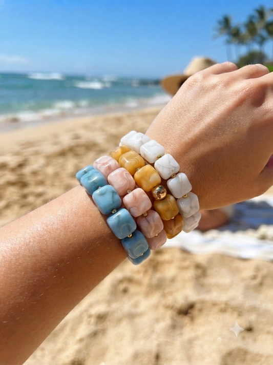 Bracelet Capri perles acétate marbré acier inoxydable Maëlyne Beauty
