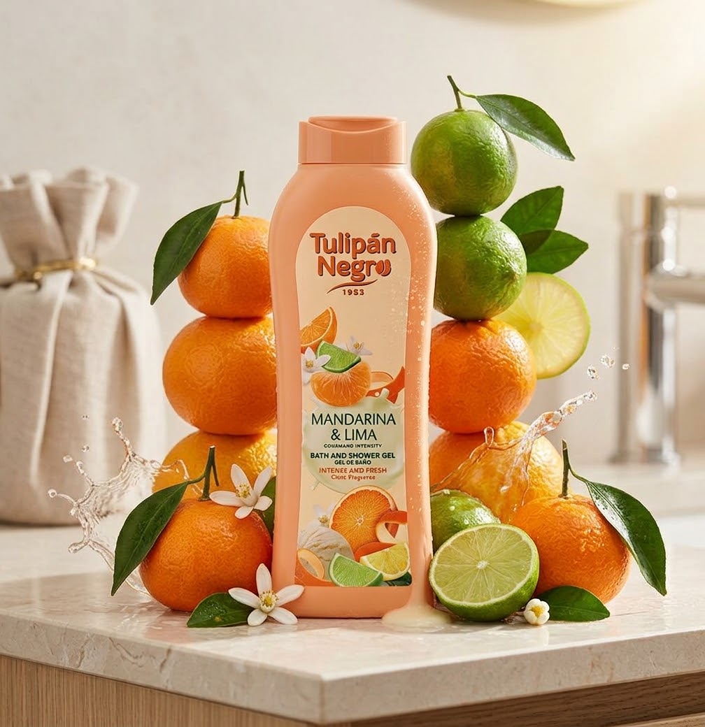 Gel douche et bain Tulipán Negro Mandarine & Citron vert 650 ml