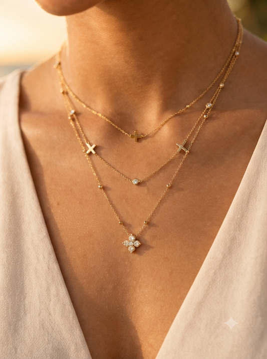 Collier Astra trois rangs breloques étoilées acier inoxydable Maëlyne Beauty