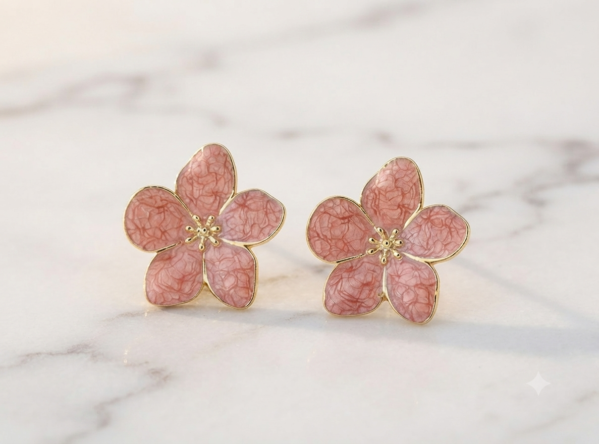 Boucles d'oreilles Fleuréa rose clair - clou fleur émaillé