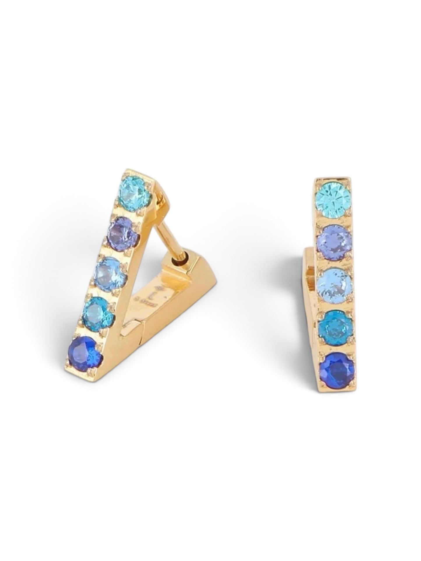 Boucles d'oreilles Gizèla bleues, duo asymétrique en acier inoxydable pavé de pierres, Maëlyne Beauty