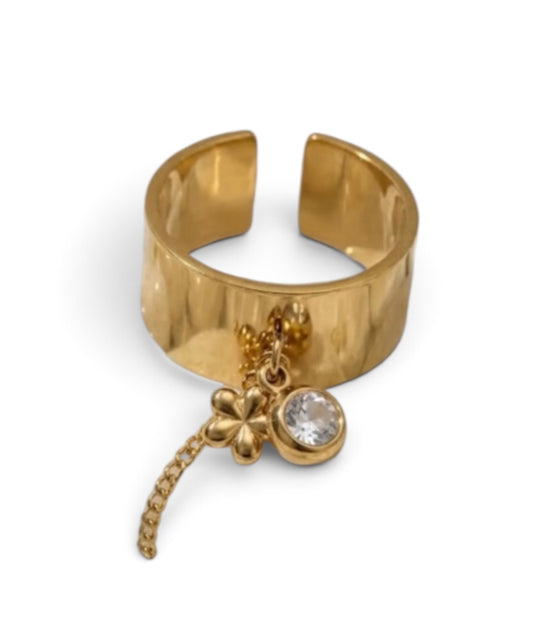 Bague ajustable en acier inoxydable avec breloques