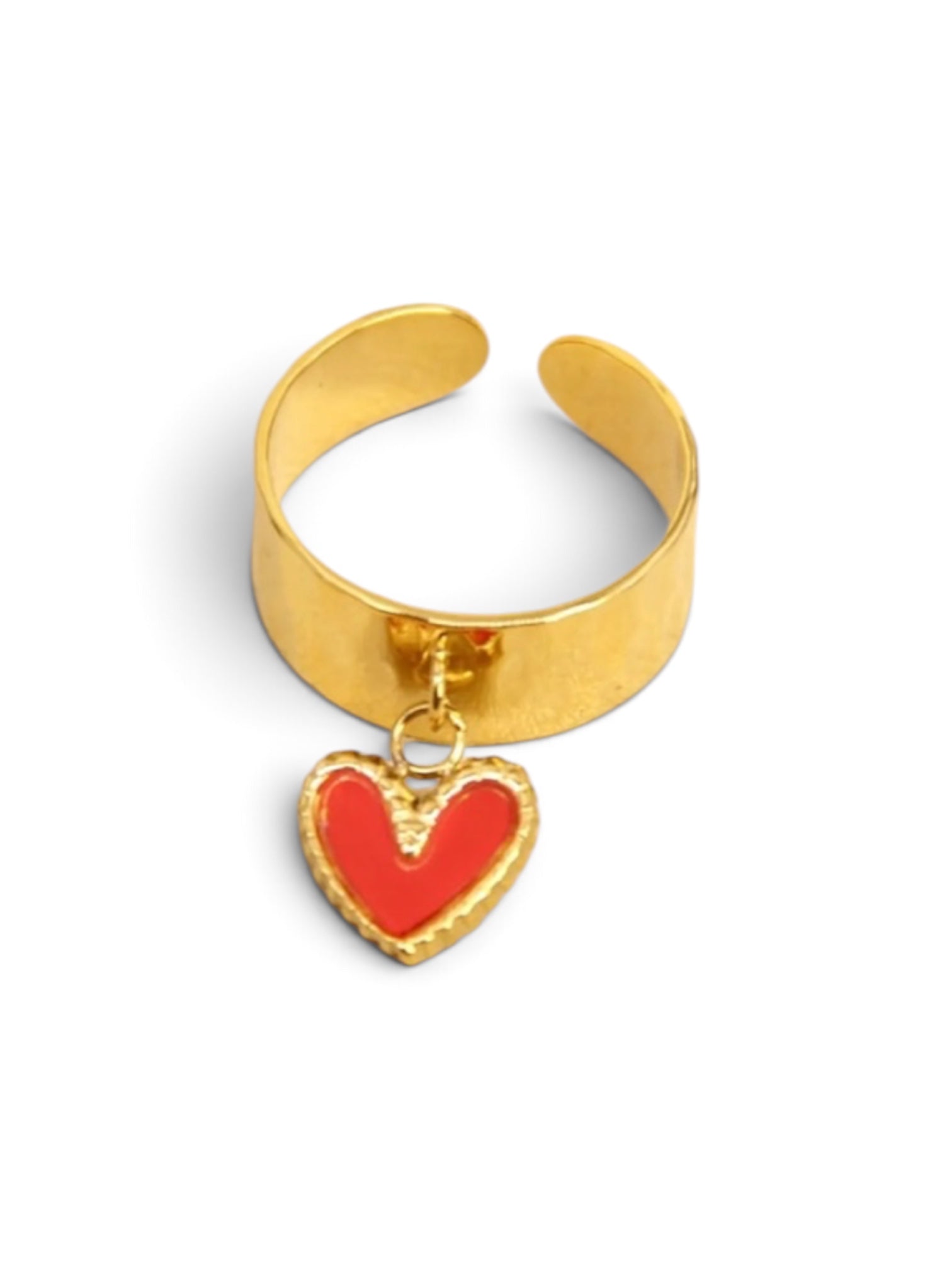 Bague ajustable, Charm cœur, acier inoxydable 
